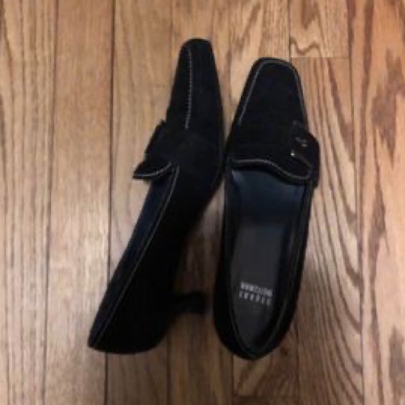 Stuart Weinstein Black Suede Block Heels with Silver Buckle - Picture 2 of 7